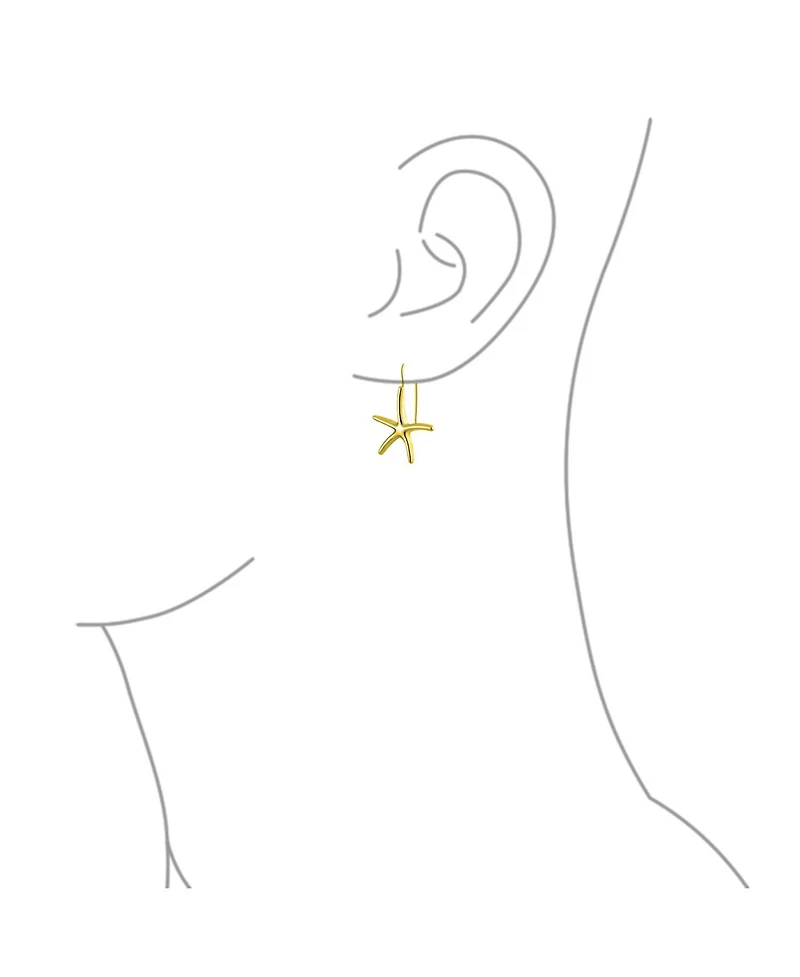 Bling Jewelry Nautical Tropical Beach Large Starfish Dangle Drop Threader Earrings Fish Hook Wire Gold Plated