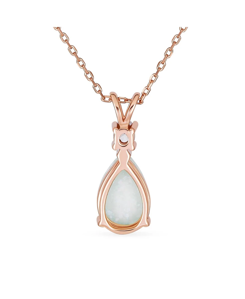 Bling Jewelry Classic Simple Cz Infinity Accent 3- 5CT Solitaire Teardrop White Rainbow Created Opal Pendant Necklace Rose Gold Plated .925 Sterling S