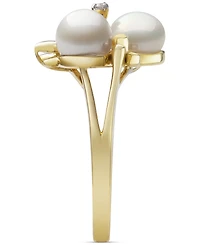 Belle de Mer Cultured Freshwater Pearl (6-7mm) & Diamond Accent Flower Cluster Ring in 14k Gold