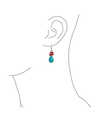 Bling Jewelry Boho Dangle Earrings with Created Red Coral and Blue Turquoise Teardrop Accents