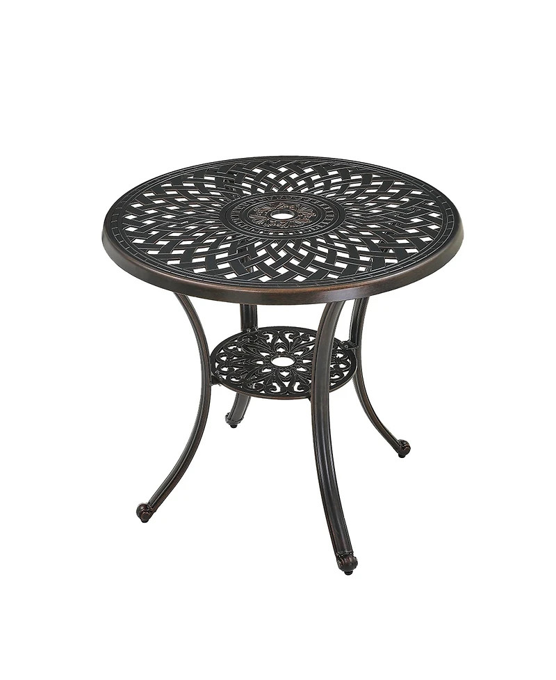30 Inches Outdoor Dining Table with Umbrella Hole Cast Aluminium Patio Bistro Round Table, Bronze