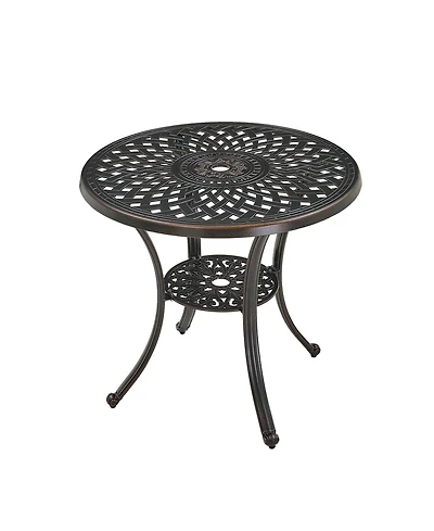 30 Inches Outdoor Dining Table with Umbrella Hole Cast Aluminium Patio Bistro Round Table, Bronze