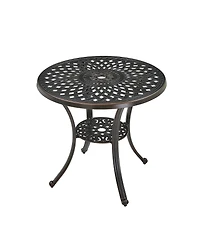 30 Inches Outdoor Dining Table with Umbrella Hole Cast Aluminium Patio Bistro Round Table, Bronze