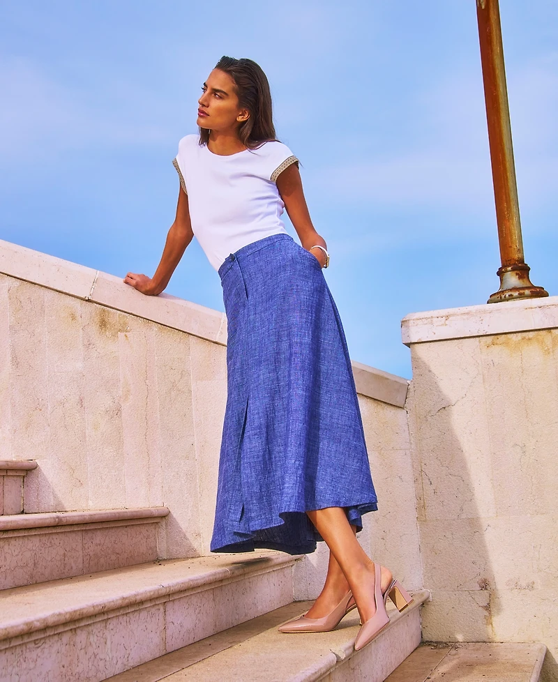 Vince Camuto Women's Linen-Blend Chambray Midi Skirt