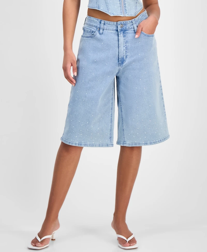 Bar Iii Women's Stud-Front Denim Bermuda Shorts, Exclusively at Macy's