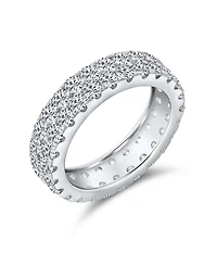 Bling Jewelry Classic Two Row Pave Cubic Zirconia Cz Eternity Band Ring .925 Sterling Silver Rhodium 5MM Wide