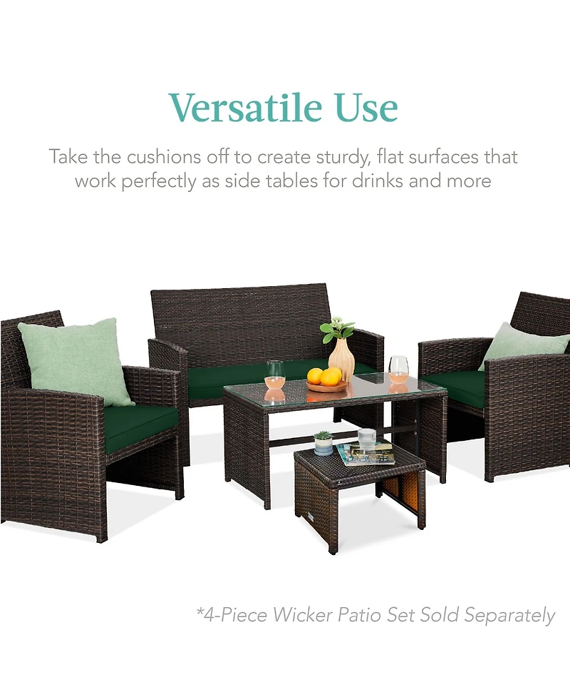 Best Choice Products Set of 2 Multipurpose Patio Wicker Ottomans w/ Removable Cushions