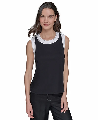 Karl Lagerfeld Paris Women's Contrast-Trim Sleeveless Top