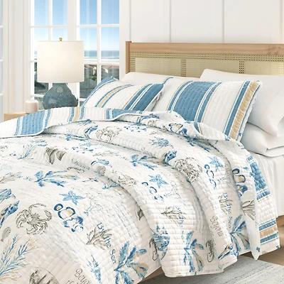 Linery & Co. Reversible Stripe and Coastal Quilt Set with Shams