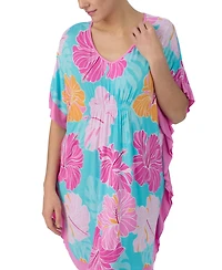 Ellen Tracy Women's Short Floral V-Neck Sleep Caftan