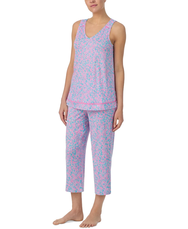 Ellen Tracy Women's Printed V-Neck Cropped Pajama Set
