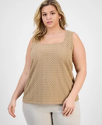 Kasper Plus Herringbone Knit Square-Neck Tank Top