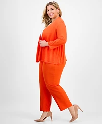 Kasper Plus 3/4-Sleeve Open-Front Cardigan