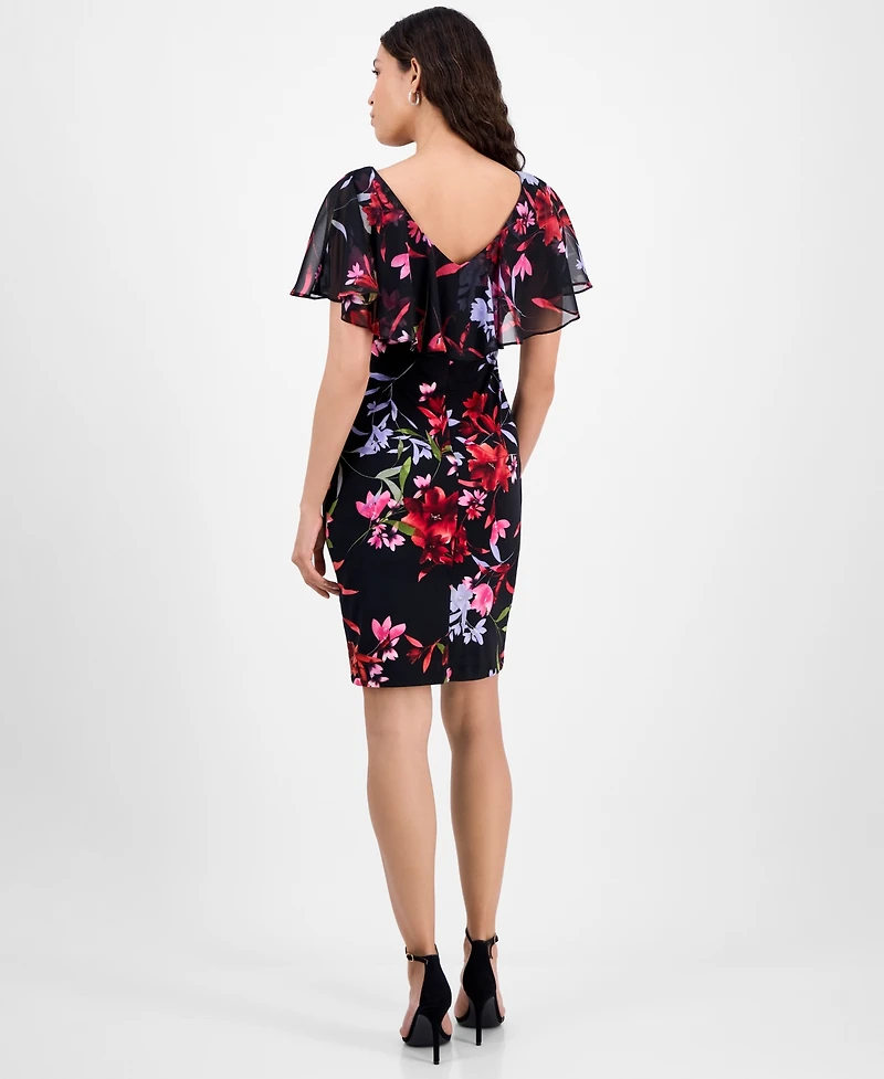 Connected Capelet-Overlay Sheath Dress