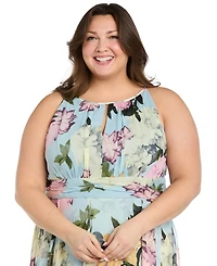 R & M Richards Plus Printed Sleeveless Ruffle Dress