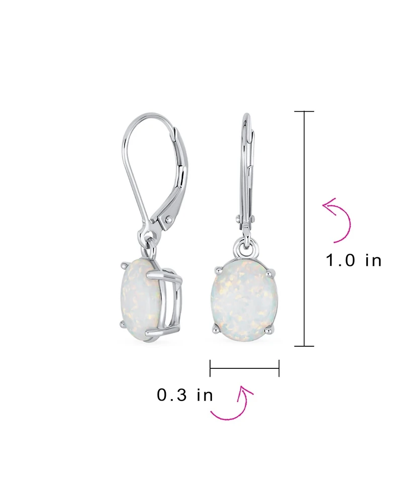 Bling Jewelry Classic White Created Opal Oval Solitaire Dangle Lever back Earrings .925 Sterling Silver