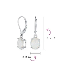 Bling Jewelry Classic White Created Opal Oval Solitaire Dangle Lever back Earrings .925 Sterling Silver