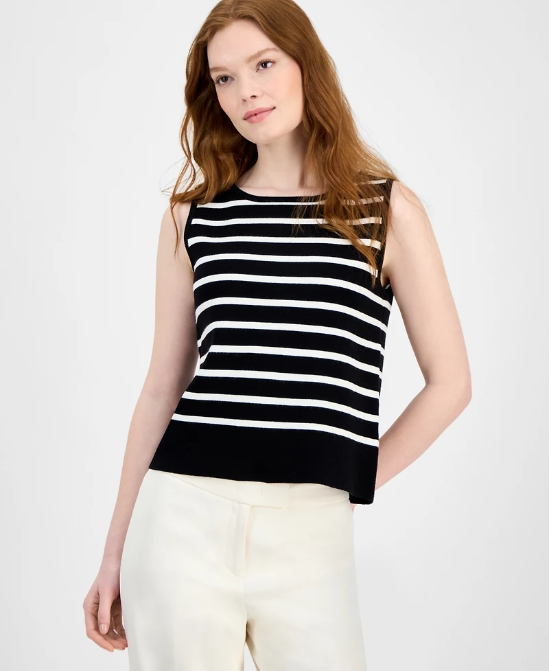 T Tahari Women's Striped Boat-Neck Sleeveless Sweater