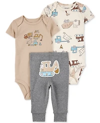Carter's Baby Boys Construction Little Character Bodysuits & Pants, 3 Piece Set