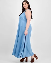 Vince Camuto Plus Square-Neck Smocked-Back Sleeveless Maxi Dress