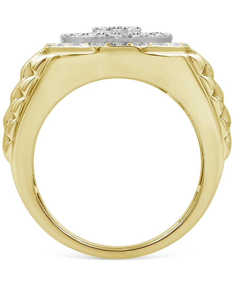 Men's Diamond Sunburst Link Textured Ring (1 ct. t.w.) in 10k Gold