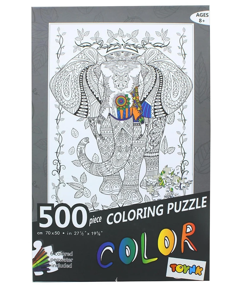 Elephant 500 Piece Coloring Jigsaw Puzzle + 6 Markers