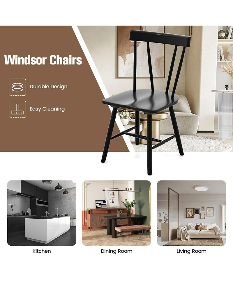 Windsor Style Armless Chairs with Solid Rubber Wood Frame