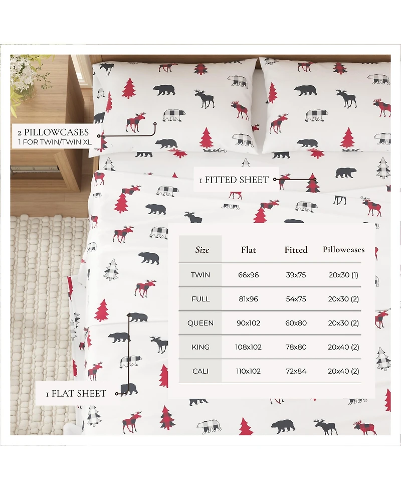 Linery & Co. Ultra-Soft Turkish Cotton Flannel Lodge Print Sheet Set