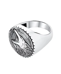 Bling Jewelry Hunter Animal Norse Viking Warrior Signet Fierce Roaring Big Wolf Head Coin Ring Oxidized .925 Sterling Silver