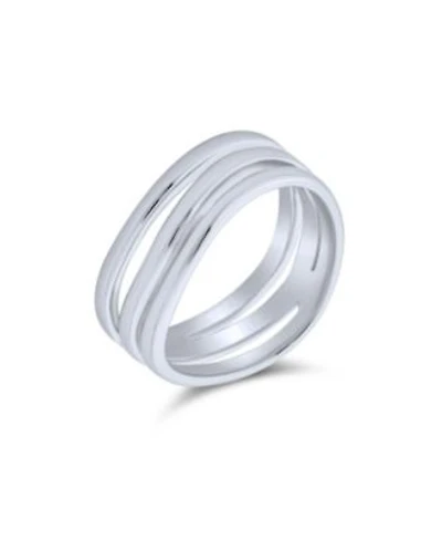 Bling Jewelry Stacking Style Simple 3 Three Row Wide Band Ring Polished .925 Sterling Silver