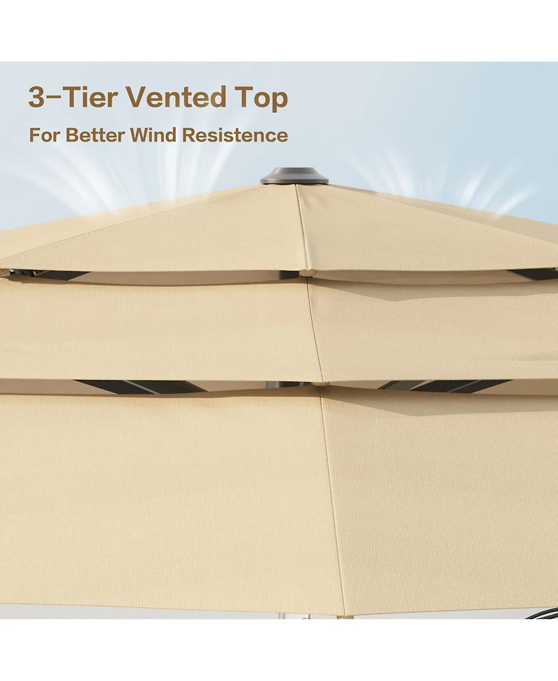 11 ft. Outdoor Patio Market Beach Umbrella With 3-Tier Vented Canopy, 8 Heavy-Duty Ribs & Crank Tilt Blue