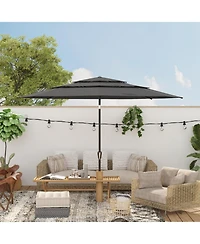 11 ft. Outdoor Patio Market Beach Umbrella with 3-Tier Vented Canopy, With 8 Heavy-Duty Ribs & Crank Tilt in Blue