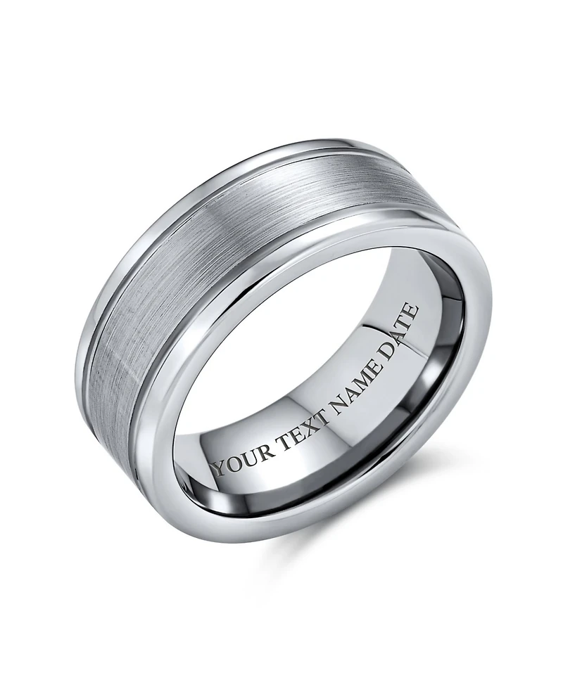 Bling Jewelry Simple Double Grooved Brushed Matte Center Stripe Couples Titanium Band Ring Silver Tone Comfort Fit