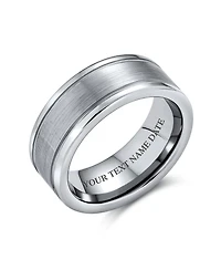 Bling Jewelry Simple Double Grooved Brushed Matte Center Stripe Couples Titanium Band Ring Silver Tone Comfort Fit