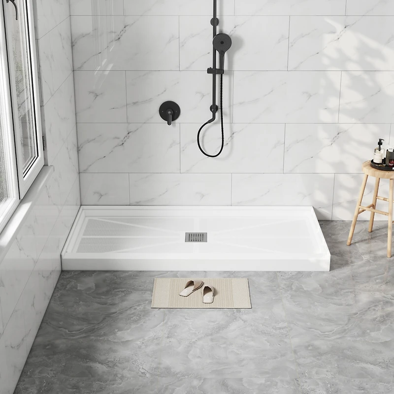 Casainc 60"W X 30"D Smc Single Threshold Shower Base Anti-Slip Shower Pan, Drain Assembly & Drain Cover Included