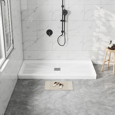 Casainc 60"W X 30"D Smc Single Threshold Shower Base Anti-Slip Shower Pan, Drain Assembly & Drain Cover Included