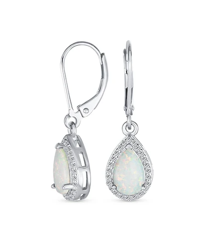 Bling Jewelry Solitaire Teardrop Created Opal Halo Cubic Zirconia Cz Drop Earrings Lever Back Gold Plated Sterling Silver