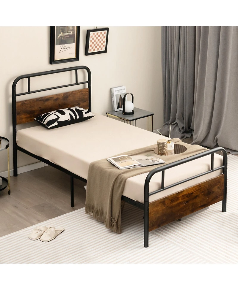 Twin Size Bed Frame with Industrial Headboard-Twin Size