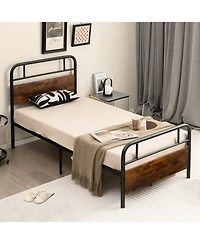 Twin Size Bed Frame with Industrial Headboard-Twin Size