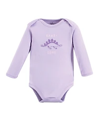 Touched by Nature Baby Girls Soft Natural Cotton Long-Sleeve One-Piece Essentials