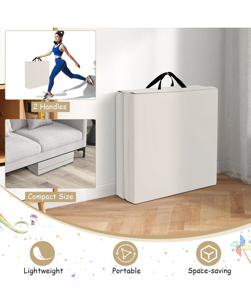 6 x 2 Ft Tri-Fold Gym Mat with Handles and Removable Zippered Cover