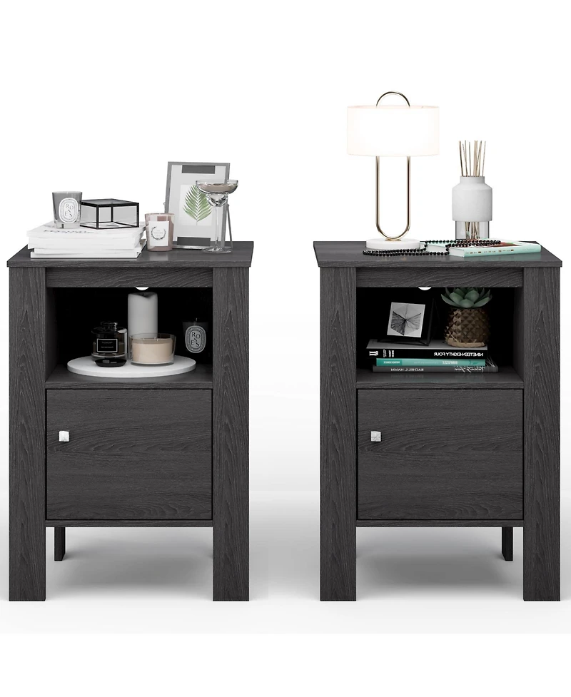 Compact Floor Farmhouse Nightstand with Open Shelf and Cabinet