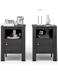 Compact Floor Farmhouse Nightstand with Open Shelf and Cabinet