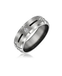 Bling Jewelry Black Inlay Cz Cubic Zirconia Accent Silver Tone Titanium Wide Band Ring