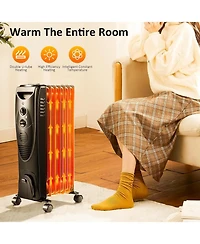 Zafro 1500W Oil-Filled Radiator Heater, Portable Electric Space Heater with Adjustable Thermostat, 3 Heat Levels, Tip-Over & Overheat Protection, Quie