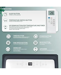 Zafro 12,000 Btu Portable Air Conditioner, 3-in-1 Ac Unit for Cooling, Dehumidifying & Fan, Cools Rooms up to 550 Sq. Ft, with Remote Control, 24H Tim