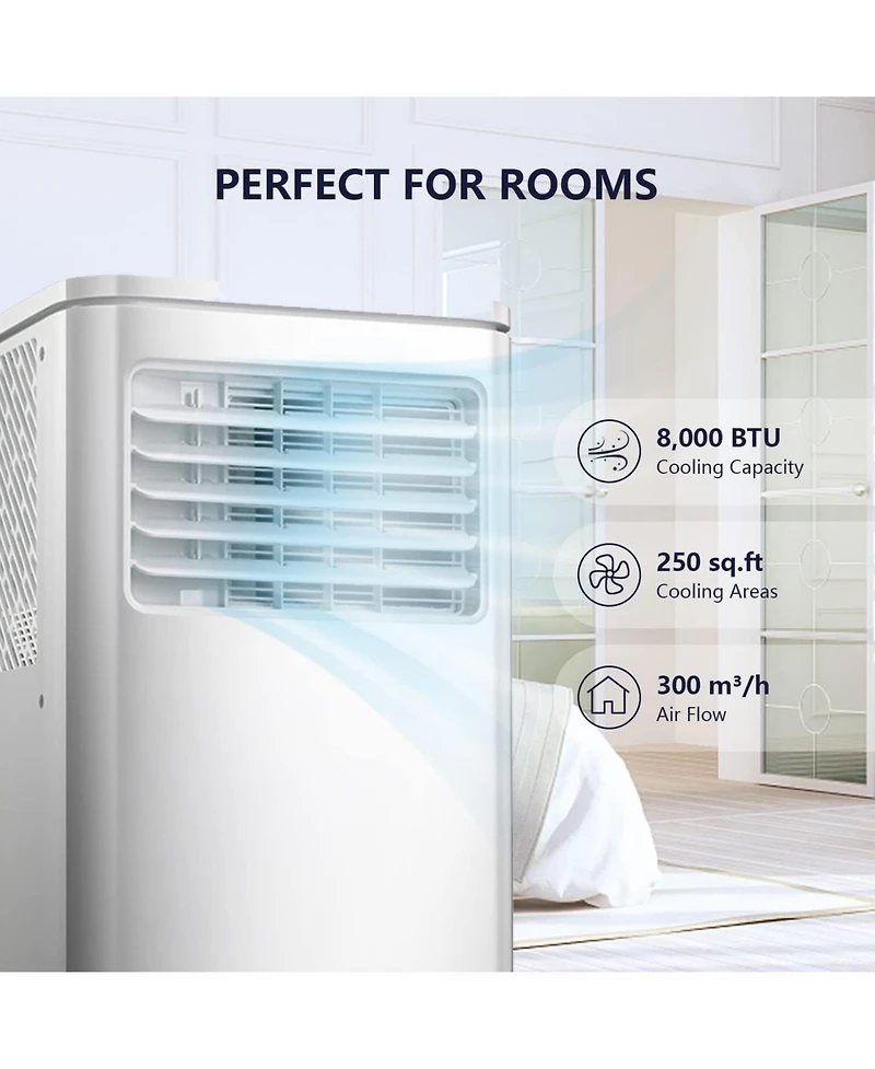 Zafro 8,000 Btu Portable Air Conditioners, Air Conditioner for Room Up to 350 Sq.Ft, 3-in-1 Portable Ac Unit Cool & Dehumidifier & Fan Modes with Remo