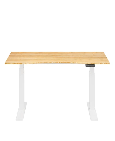 Flexispot E7-commercial 55 W Electric Adjustable Standing Desk, Curved Bamboo Top, White Frame