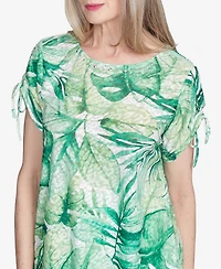 Alfred Dunner Women's Rise Shine Monotone Tropical Leaf Crew Neck T-Shirt