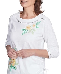 Alfred Dunner Women's Rise Shine Embroidered Pineapple Crew Neck Top